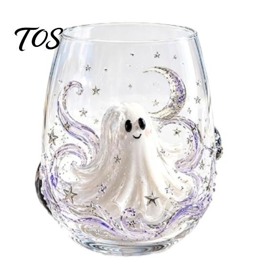 Einzigartiges Totenkopf- Weinglas Halloween Geist Whiskeyglas, Schwarze Katze Spinnennetz Tumbler für Gothic-Wohnkultur Cocktail, 350ml Gruseliges Trinkgeschirr Bar,