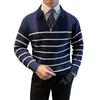 Men's Design-Inspired Half-Zip Striped Sweater: Autumn/Winter Casual Long-Sleeve Knitwear with Loose Lapel