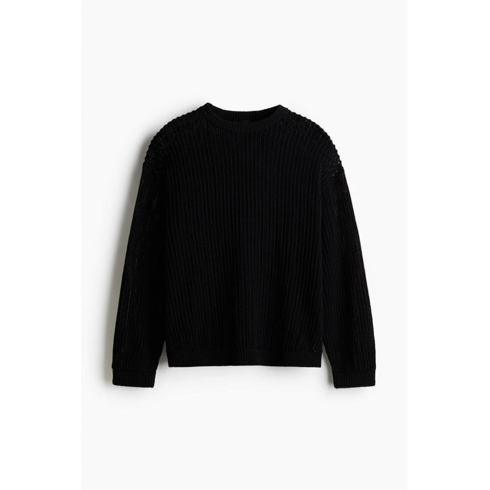 H M Hole Knit Sweater Loose Fit Black