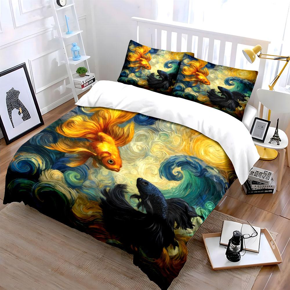 "Fish Art Bedding Set Decor" Multiple sizes kid's and adults' bedroom Exquisite 3PC bedding set gift