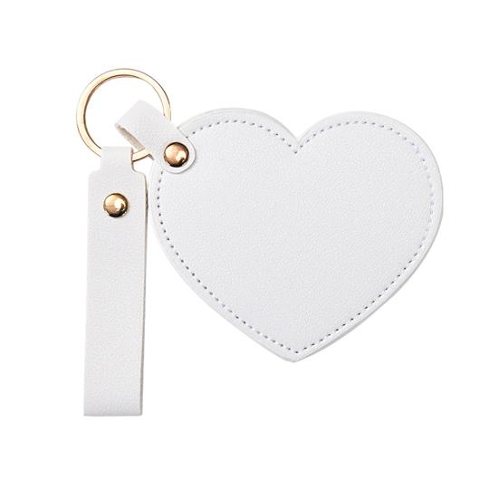 Love Heart Shape Makeup Mirror Waterproof Faux Leather Vanity Mirror Keychain Portable Travel Women Handheld Cosmetic Mirror Bag Pendant