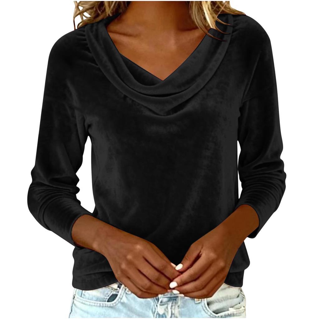 Women's Color Gold Velvet Fashionable Long Sleeved T-shirt Pullover Top