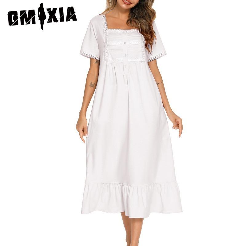 GMXIA Весенне-летние пижамы с коротким рукавом, платья принцесс, ночные рубашки, платья, домашняя одежда S белый