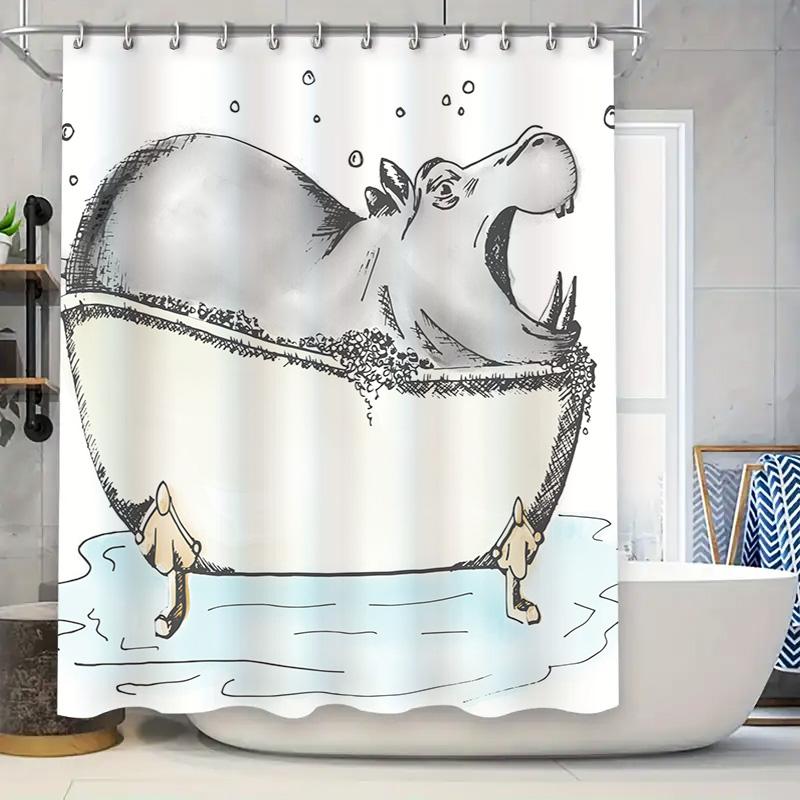 

Hippopotamus Bathing Shower Curtain With White Background Featuring A Whimsical Hippo Relaxing In A Bathtub Perfect For Bathroom 90x180cm