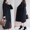 Women Autumn Winter Solid Color Woolen Coat Lapel Long Sleeve Two Buttons Pockets Mid-length Woolen Cardigan Outwear