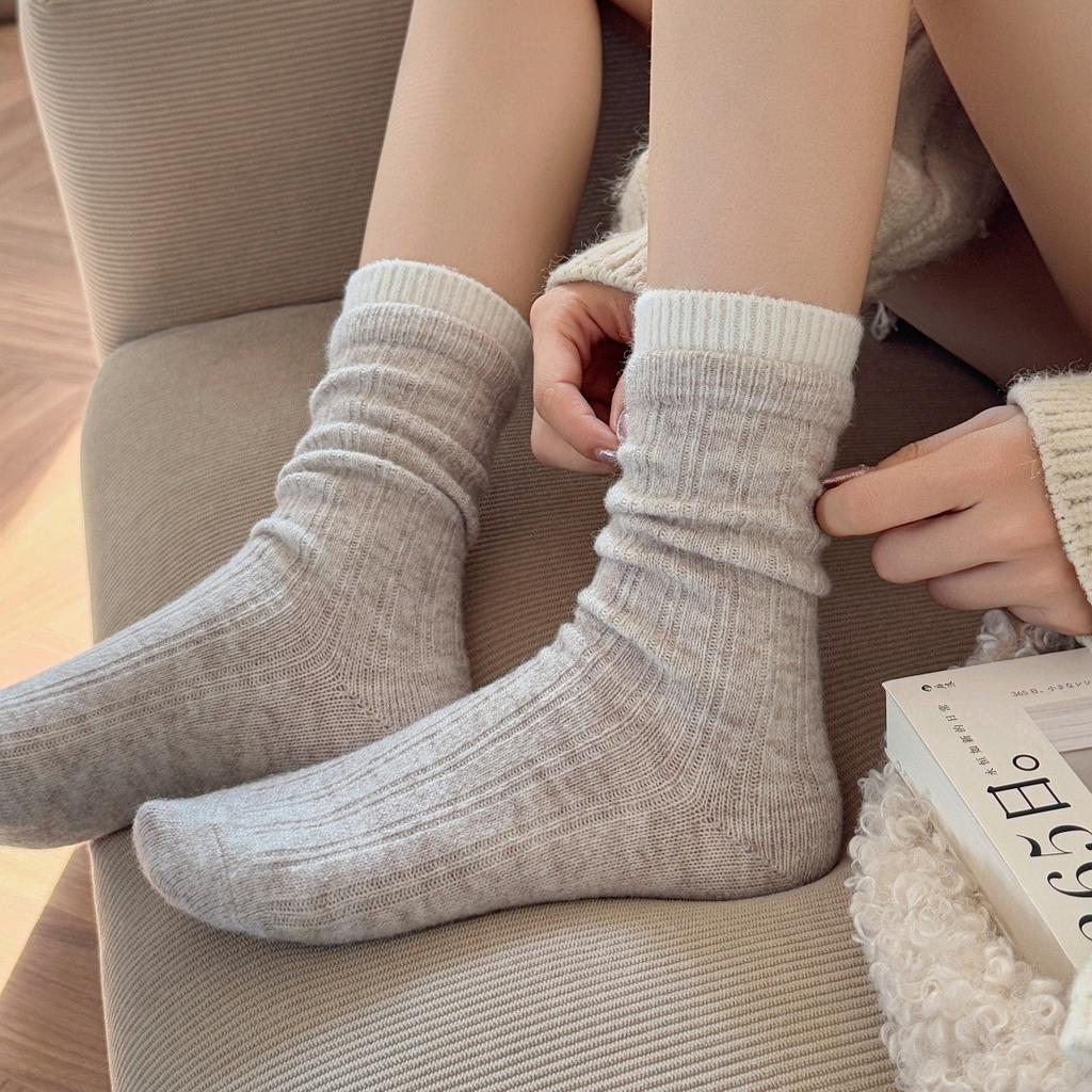 Socks Wool Simple And Versatile Korean Boneless Socks Medium Tube Socks Color Matching Double Screw Stacking Socks