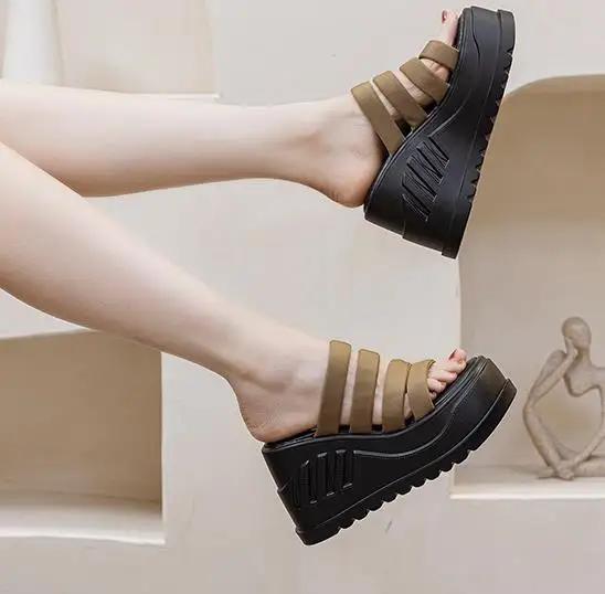 

Мода 10СМ Балетки Летние Босоножки с Открытым Носком Пляжные Сандалии Тапочки Супер Высокие Туфли Платформа Танкетка Модные Слипоны Комфортные Повседневные Женские Туфли 33