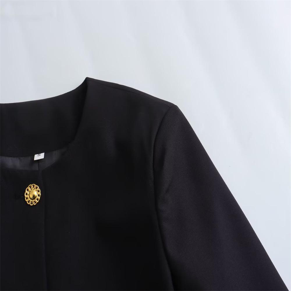 European and American autumn new women's commuter versatile long-sleeve gold button short jacket