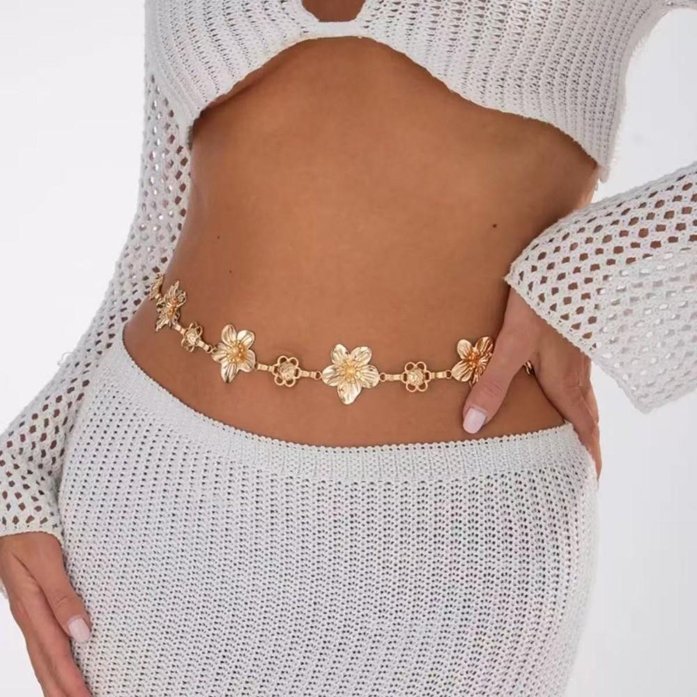 Metal Waist Chain Charm Bikini Belly Belt Elegant Flower Body Chain Party