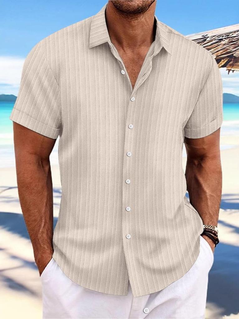 Europäisches Herren-Kurzarm-Baumwoll-Leinen Casual Lockeres Atmungsaktives Jacquard-Hemd
