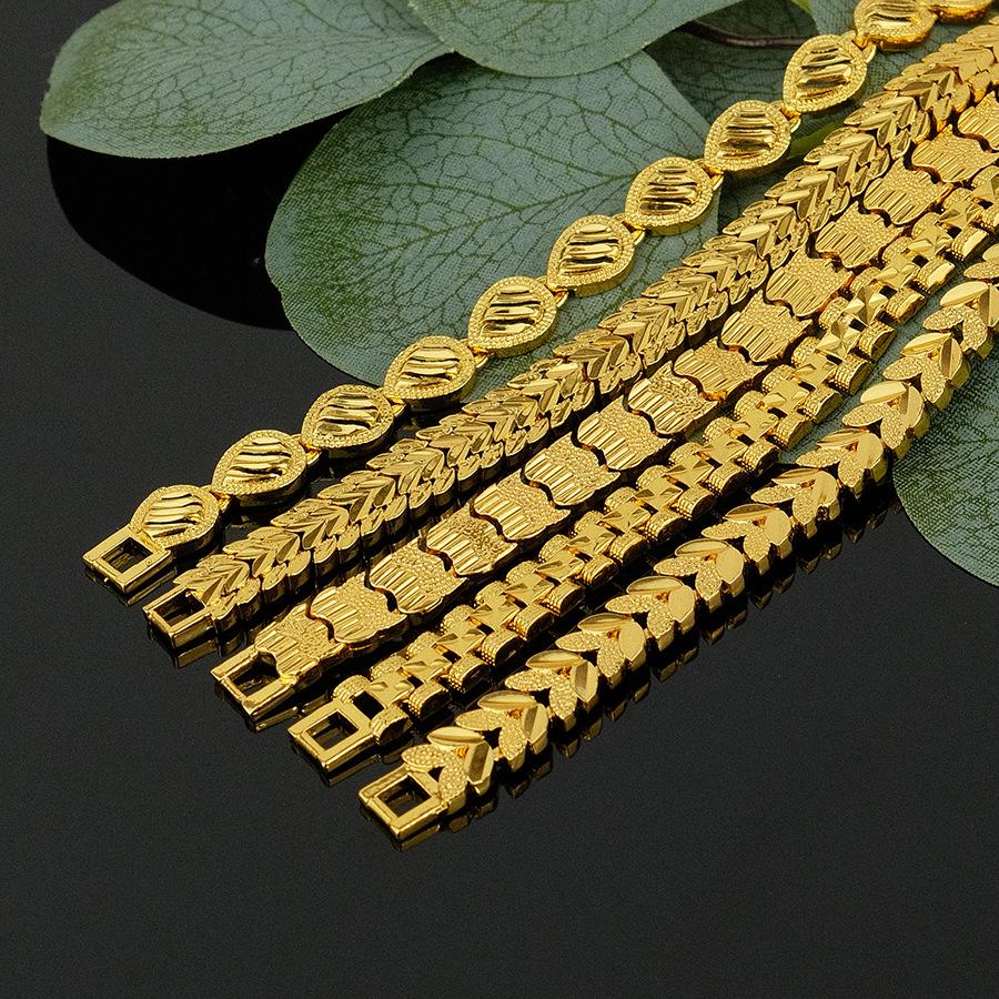 Women's Geometric Bracelet: Leaf & Heart Design, Imitation Gold Plated, 24K Hidden Clasp