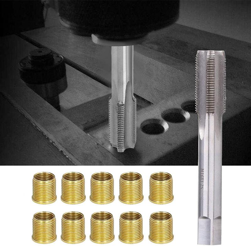 Universelle Reparaturwerkzeuge für Zündkerzengewindebohrungen M10/M12/M14 Metallgewindeeinsätze mit Gewindebohrer für Generatoren Autoreparatur Zündspulen-Werkzeugsatz