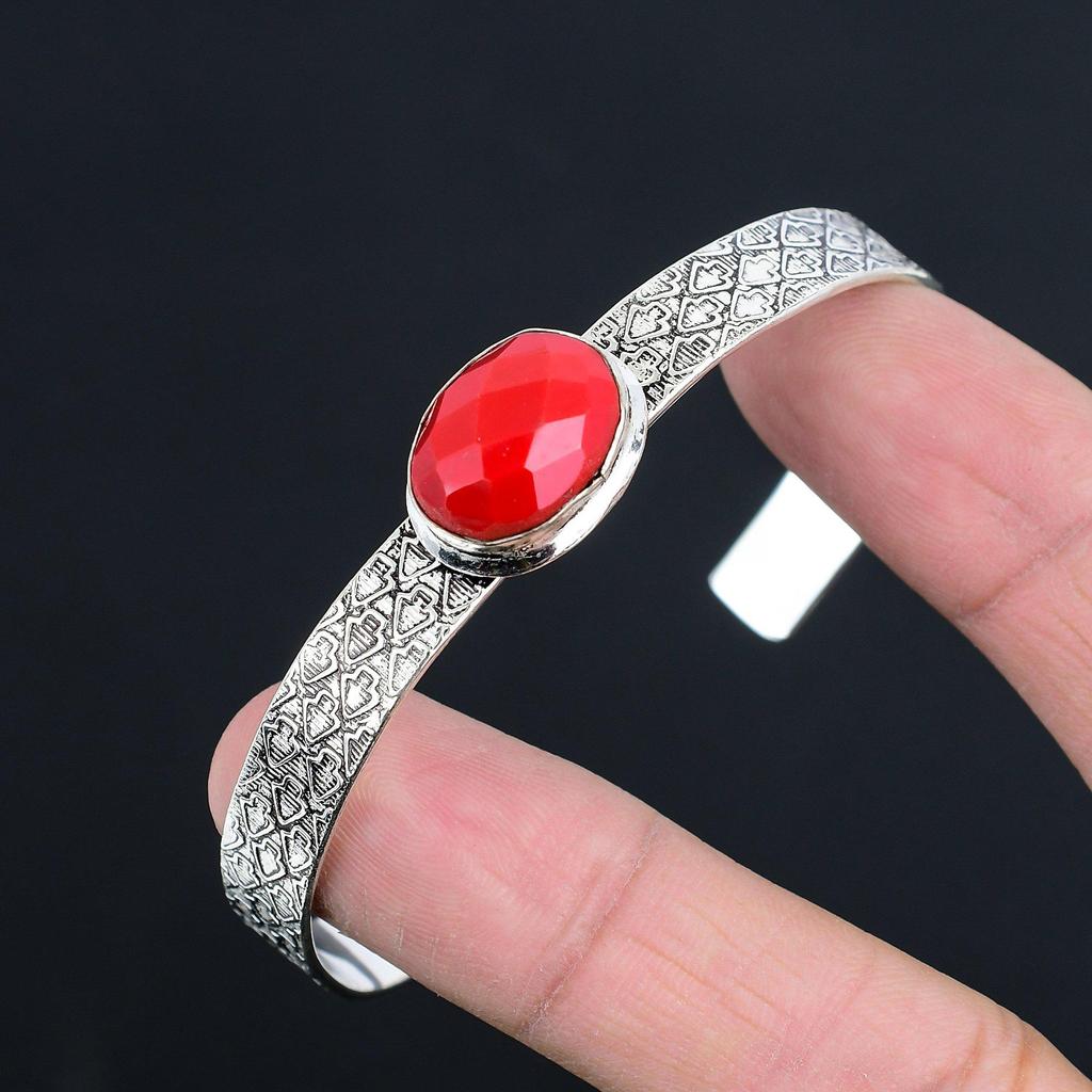 Sisters Day Deal Oval Natural Italian Red Coral Wedding Mother Bangle 925 Silver