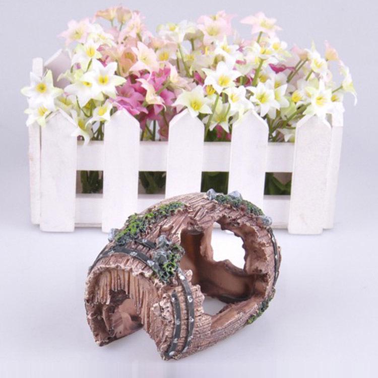 Antique Wine Barrel Aquarium Decor: Fish Tank & Turtle Hiding Spot, Resin 808