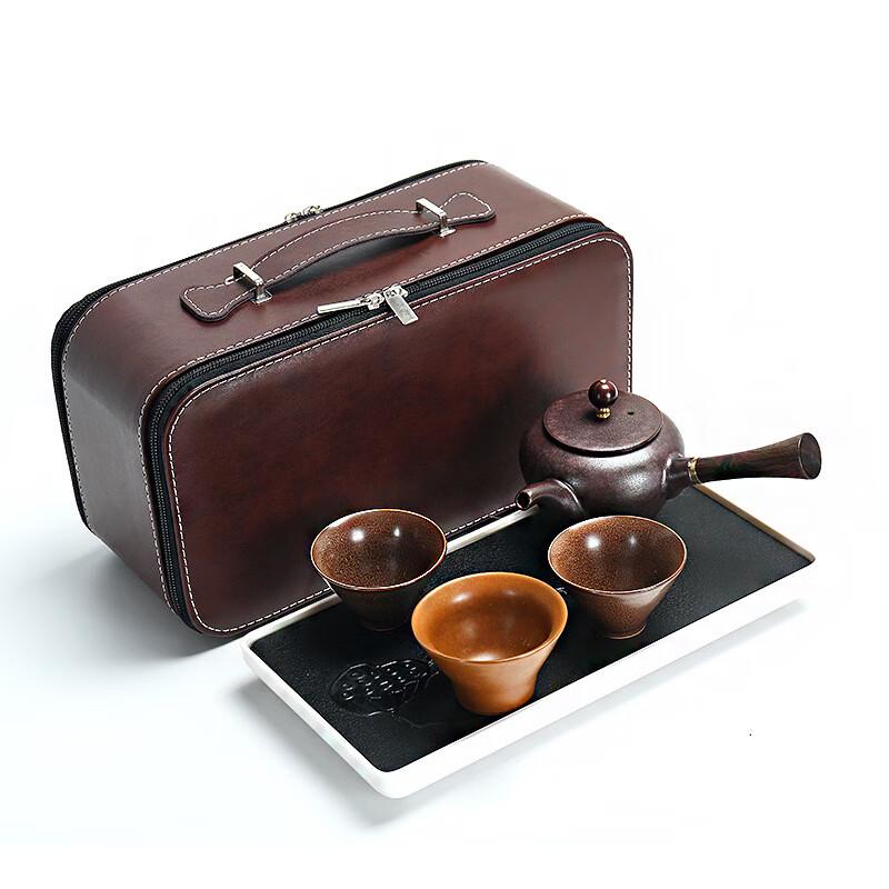 Portable Ceramic Travel Tea Set - 1 Pot, 3 Cups