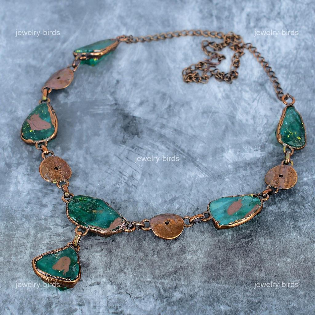 Green Tourmaline Gemstone Copper Electroformed Wife Gift Chain Necklace Jewelry VP-111