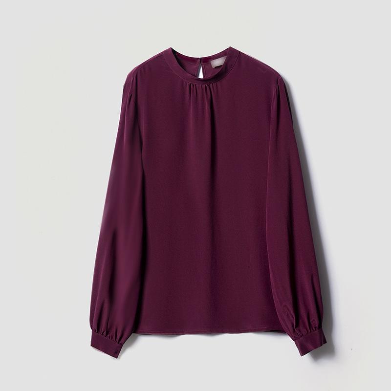 

Women s Autumn Long Sleeve Silk Blouse with Stand Collar and French Puff Sleeves XL