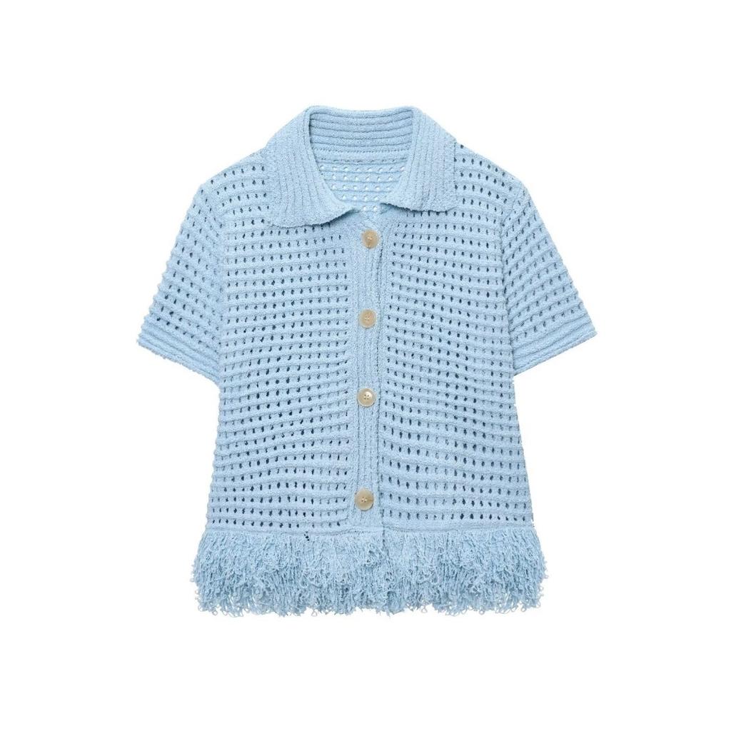 2025 Summer New Style Four-Color Optional Women's Fashion Suit Fringed Plaid Knitted Jacket & Fringed Skirt Suit