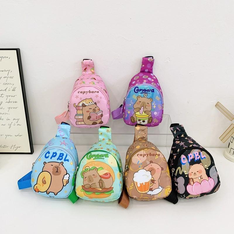 Cartoon Capybara Fun Kids Shoulder Bags Printed Animal Nylon Play Daily Use