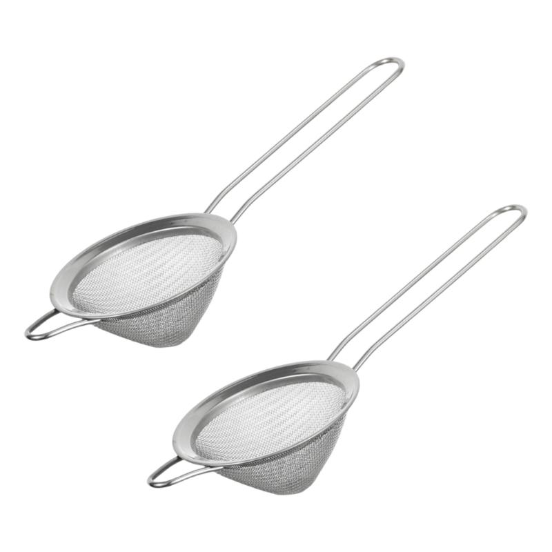

2 Piece Stainless Steel Drink Filter with Long Handle Small Cocktail Strainer Coffee Food Mesh Sieve Sifter Rusts Proof серебряный