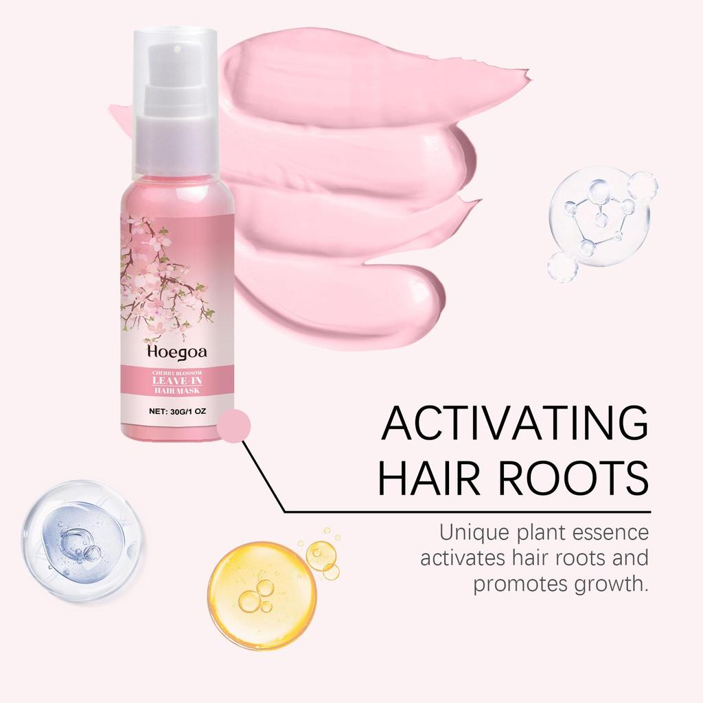 Cherry Blossom Leave In Hair Mask With VE For Dry Damaged Hair Shine Frizz Control Lightweight No Rinse Formula Sakura Scent