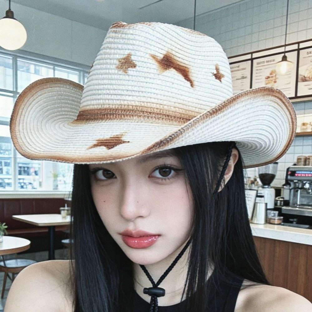 Wide Brim Sun Hat Breathable Straw Hat Fashion Westren Cowboy Hat Women