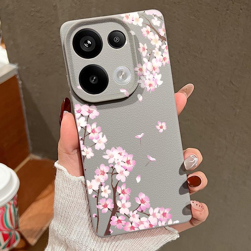 Rosa Pfirsichblüten Blumenmuster Hülle Für Xiaomi 14T 13T 11T Pro Funda Redmi Note 14 13 12 11 Pro 5G 4G Lederstruktur Silikonabdeckung