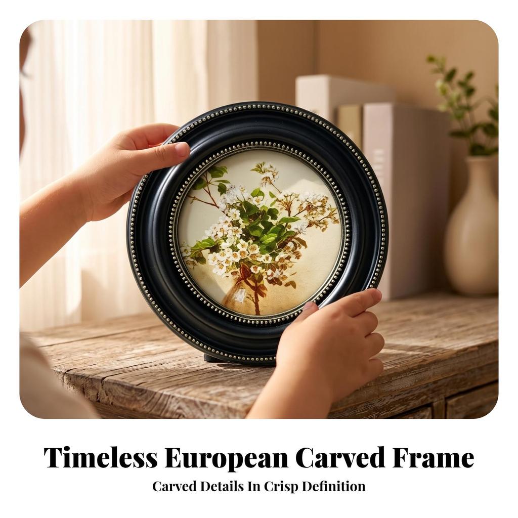 Picture Frame with Glass Front Beaded Round Photo Stand Decorative