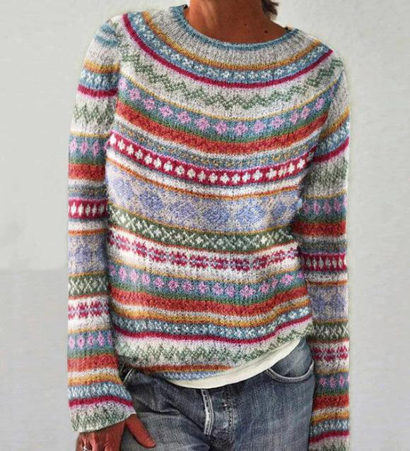 Women Knitted Sweater Print O-neck Long Sleeve Casual Loose Sweaters Female Winter Tops Elegant Pullover Ladies Clothes
