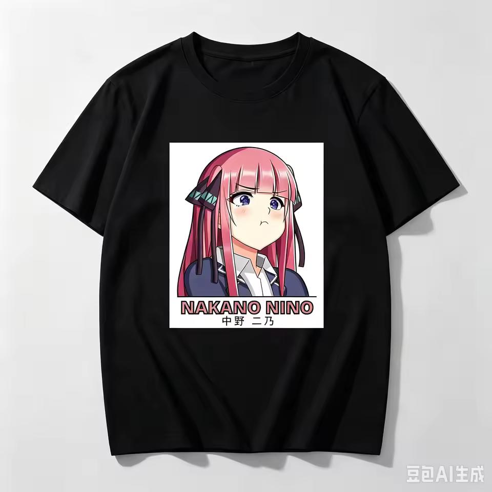 Unisex Casual Crew Neck Short Sleeve T‑shirt Printed with Nakano Nino Meme Graphic from The Quintessential Quintuplets T shirt