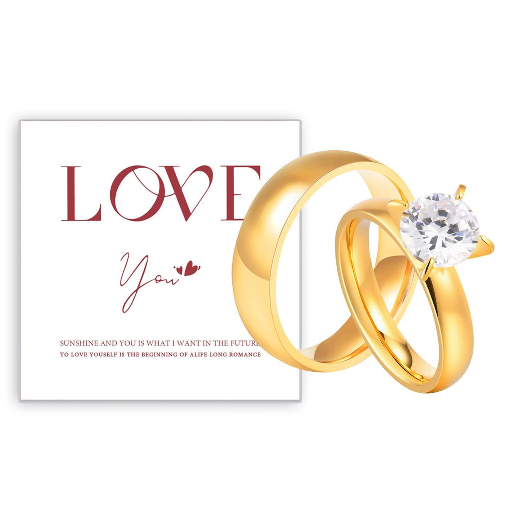 Round Brilliant Cubic Zirconia CZ Wedding Engagement Ring for Lovers, Promised Stainless Steel Pink Jewelry