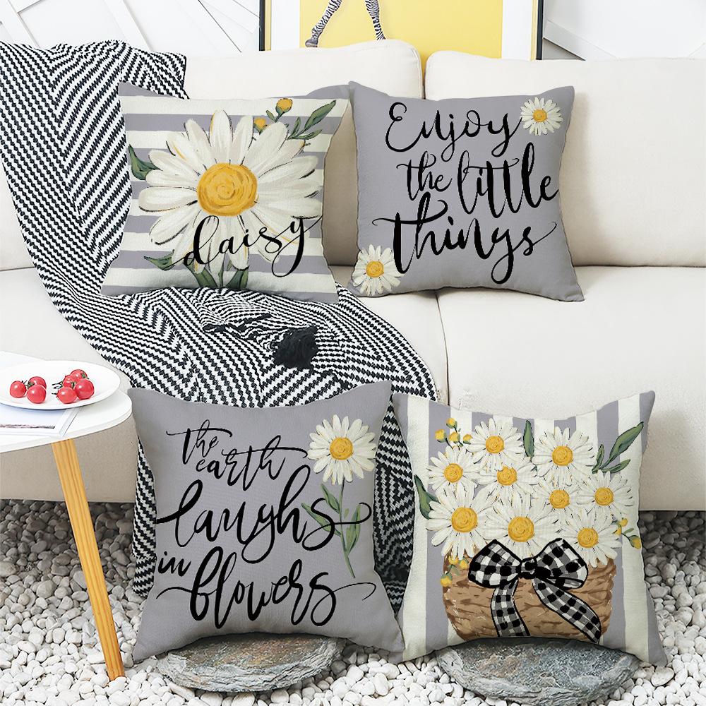 Spring Combination Pillow, Simple Letter Print, Sofa Pillow, Bedside Cushion, Linen Pillow