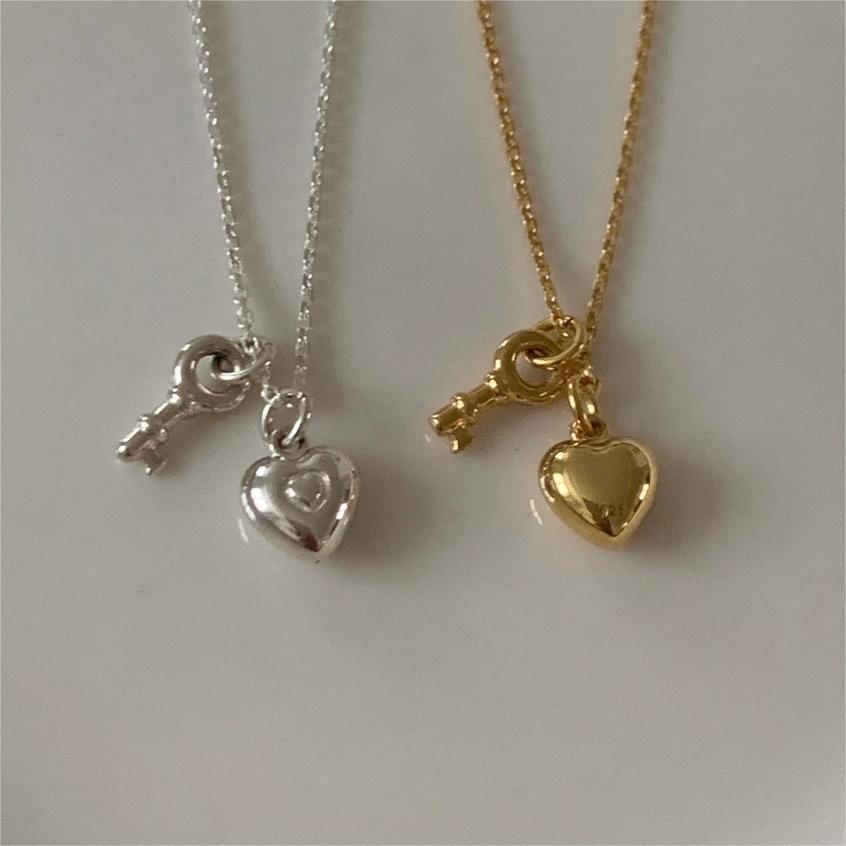 BF CLUB Silver Color Necklace For Women Key Heart Engagement Fine Jewelry Wedding Party Birthday Gift