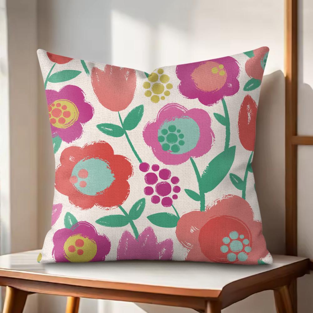 Colorful Flowers Cushion Cover Natural Linen Organic Fabric DoubleSided Printing Couch Pillow Covers Home Decor