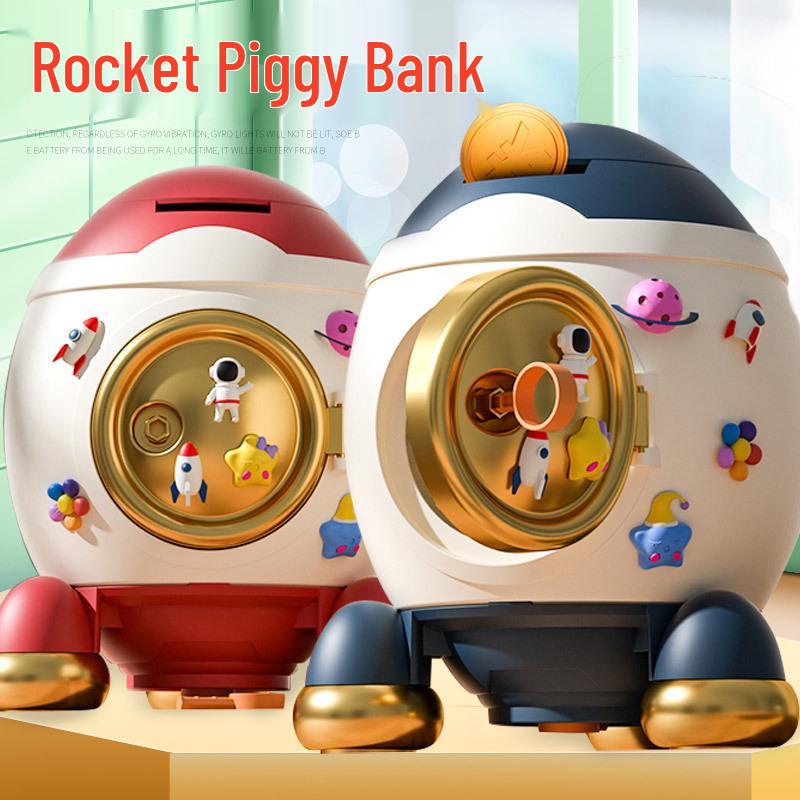 

Rocket Piggy Bank for Kids: Large Capacity Coin Bank with Key and Stickers With Stickers + Key