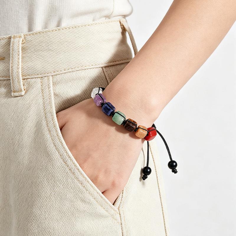 Colorful Natural Stone Bracelet, Adjustable Hand-woven Natural Stone Beads, Woven Bracelet