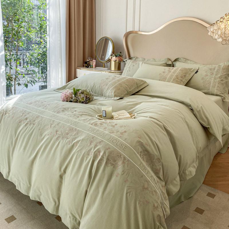Maternal And Infant Grade Class A 100 Long-Staple Cotton Four-Piece Set, High-End Pure Cotton Cotton Embroidery Simple Atmospheric Bed Sheet Mattress
