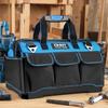 1pc Canvas Tool Bag - Multi-Pocket Organizer for Electricians/Workshop | Reinforced Handles & Shoulder Strap, Black & Navy