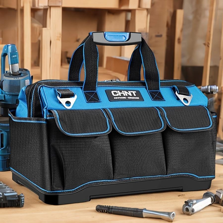 1pc Canvas Tool Bag - Multi-Pocket Organizer for Electricians/Workshop | Reinforced Handles & Shoulder Strap, Black & Navy