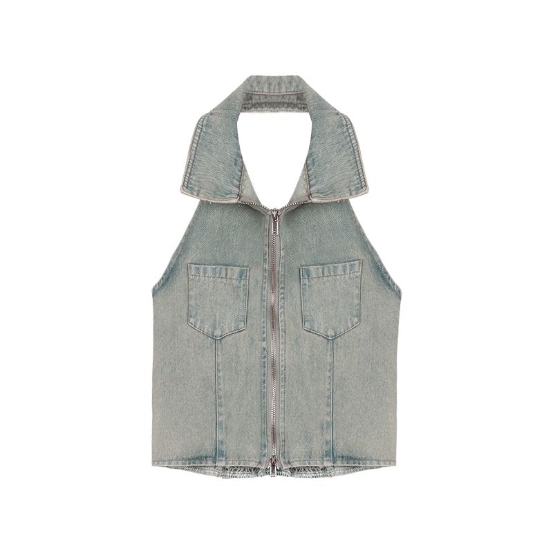 Sneaky Design Sexy Retro Washed Denim Backless Halter