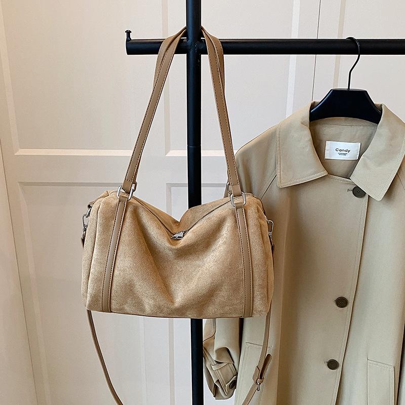 Suede Barrel Shoulder Bag Women Winter New Arrival Large Capacity Versatile Daily Commute Casual Tote Bag Crossbody Pillow Bag