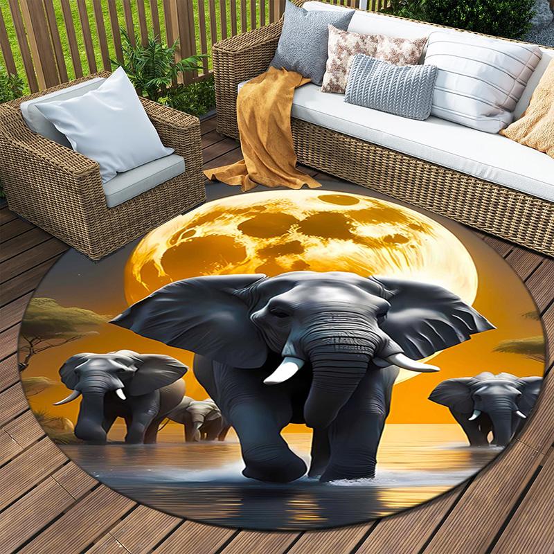 1Pc Elephant Circular Print Rug - Home Decoration Carpet For Living Room Bedroom Flooring Computer Chair Area Rug