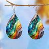Colorful Pleated Marble Pattern PU Leather Earrings for Women Gorgeous Fashionable Earrings Double Sided Teardrop Earrings