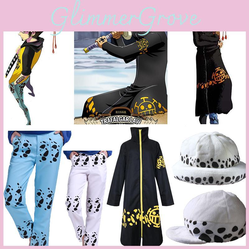 Exquisite One Piece Trafalgar Law Cosplay Costume Set With Cloak Pants And Hat