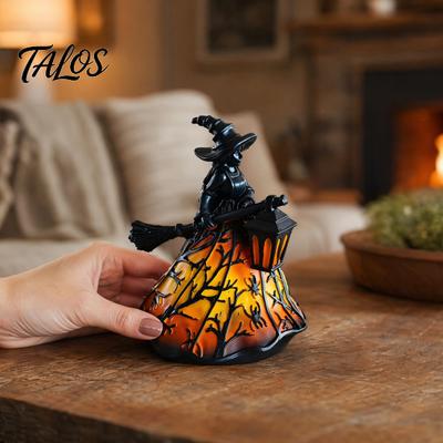 Mysteriöse Hexenstatue Halloween Hexe/Geist LED Lampe, Gotisches Harzornament mit Warmem Licht für Dekoratives Zuhause, Schreibtisch Gruselige Nacht