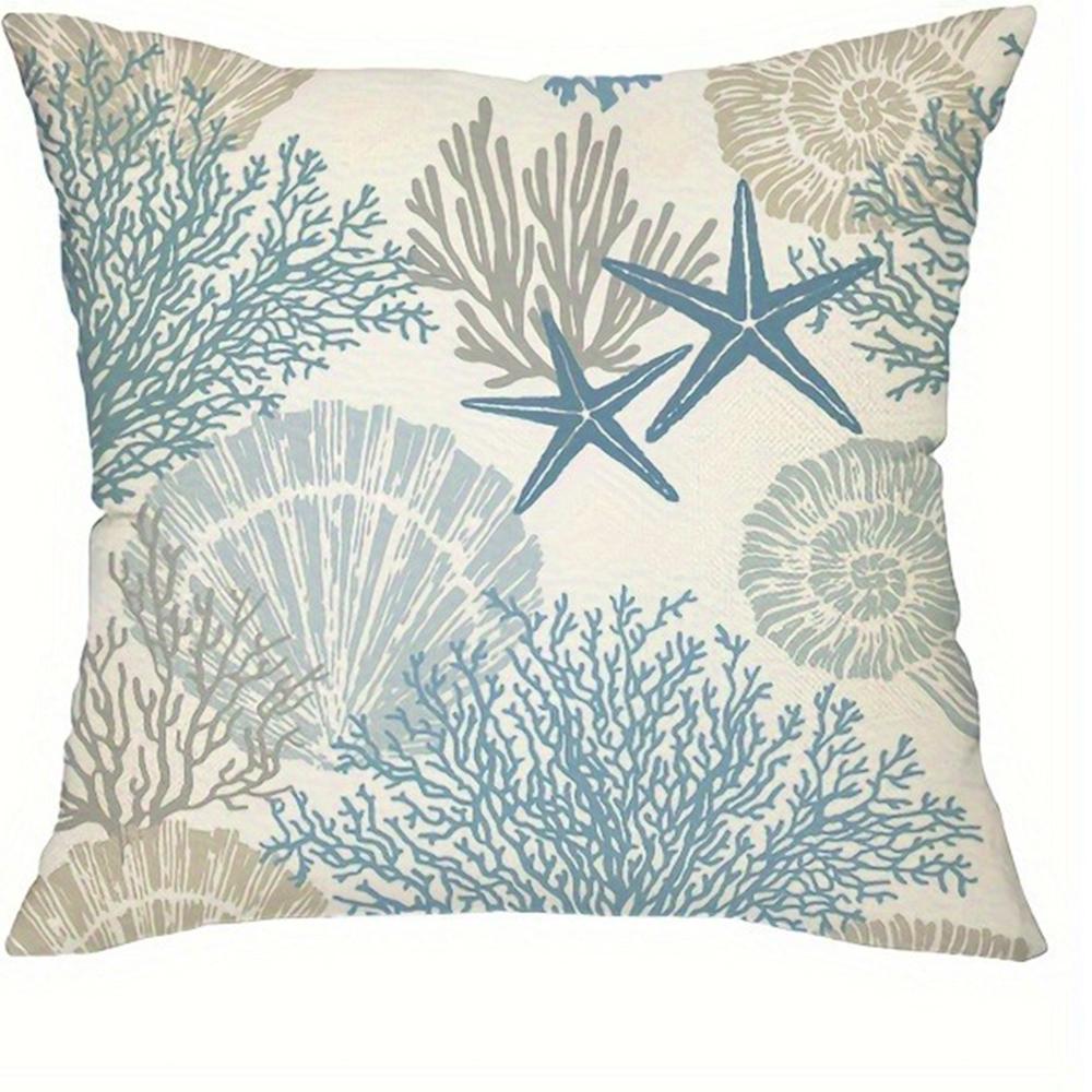 Ocean Theme Home Decoration Pillowcase Coral Starfish Pattern Printing Living Room Sofa Cushion Cover Bedroom Room Decoration