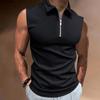 Men Summer Vest Sleeveless Lapel Solid Color Zip Neckline Men Tank Slim Fit Sleeveless Male Vest Men's Clothing Streetwear