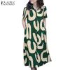 ZANZEA Women Casual Turn Down Collar Short Sleeve Print Dress