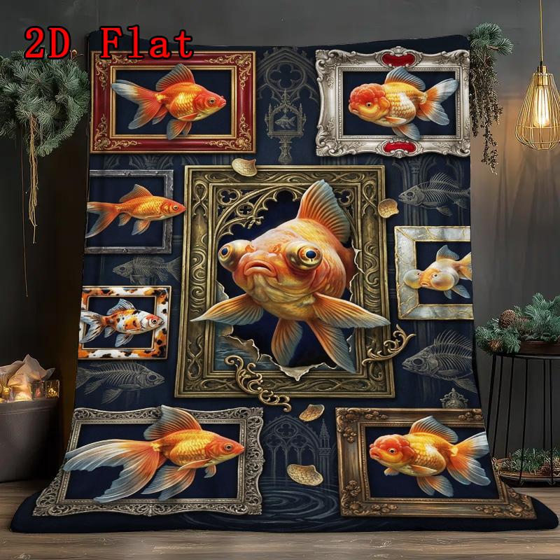Goldfish Art 2D Flat Pattern Flannel Blanket, High Quality All Seasons, Home Decor, Warmth and Comfort, Perfect for Christmas Gifts.