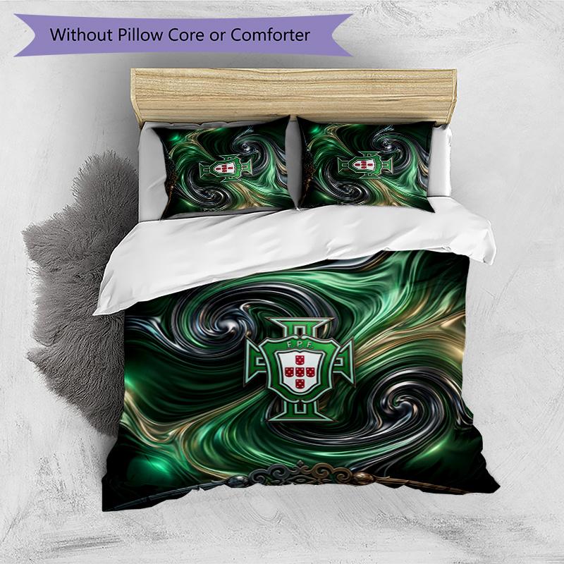 Set Biancheria da Letto Stampata Calcio Portogallo 3 Pezzi Set Copriletto Traspirante Accogliente come Regalo per la Casa Nuova o per le Feste